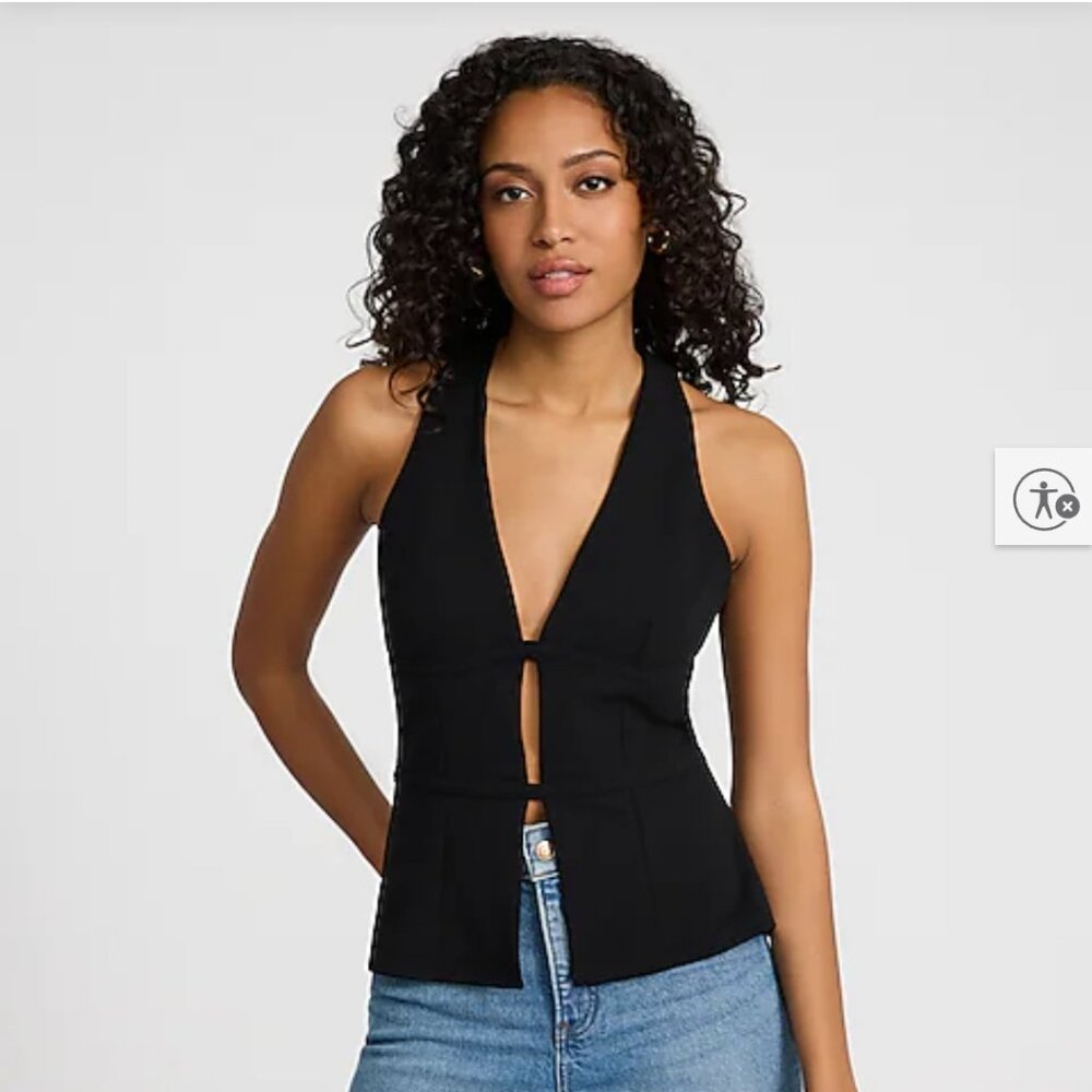Studio Stretch Crepe Halter V-Neck Sleeveless Banded Cutout Tank